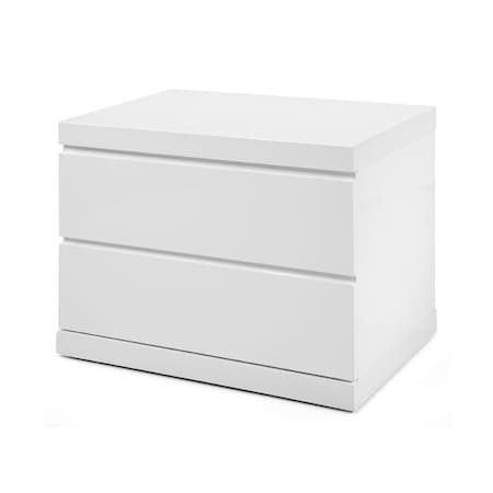 Gfancy Fixtures Modern 2 Drawer Nightstand, White - High Gloss GF3099702
